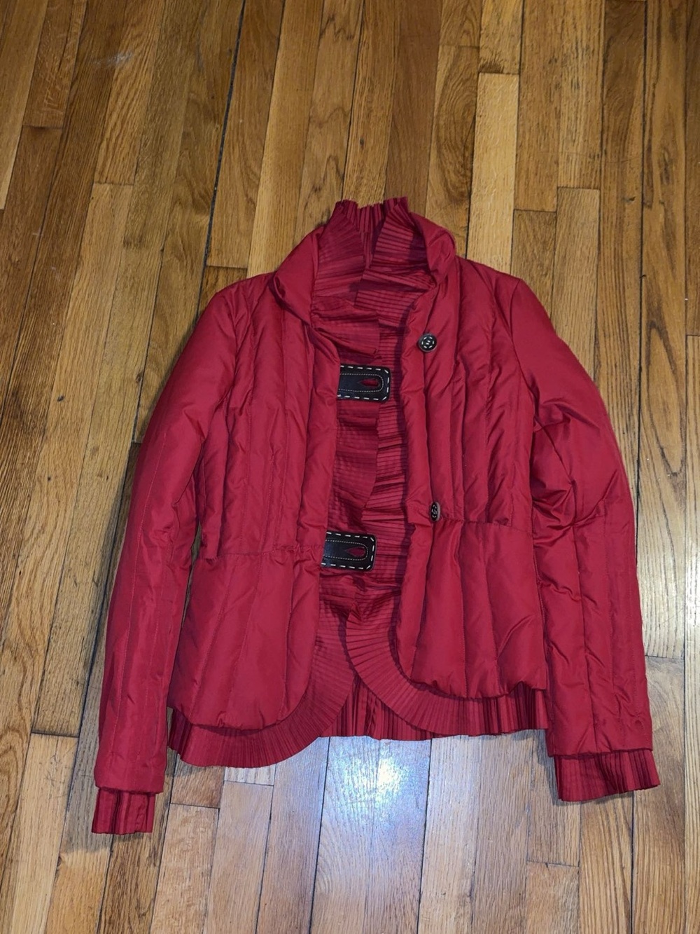Arden B Red Ruffled Puffer Jacket - Picture 3 of 4